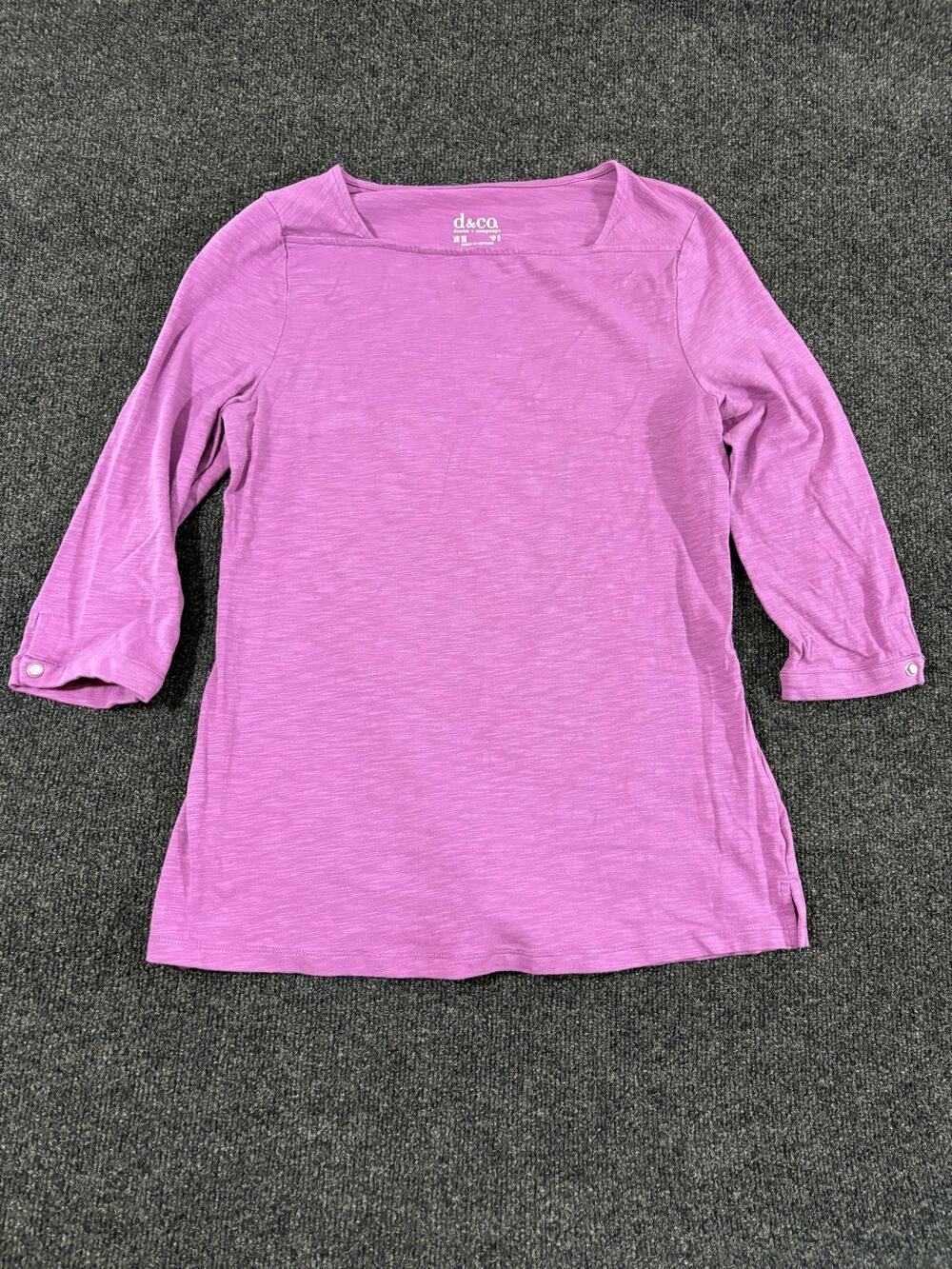 Denim & Co. Shirt Womens XS Purple 3/4 Sleeve Boat Neck Tunic Top Stretch Casual
